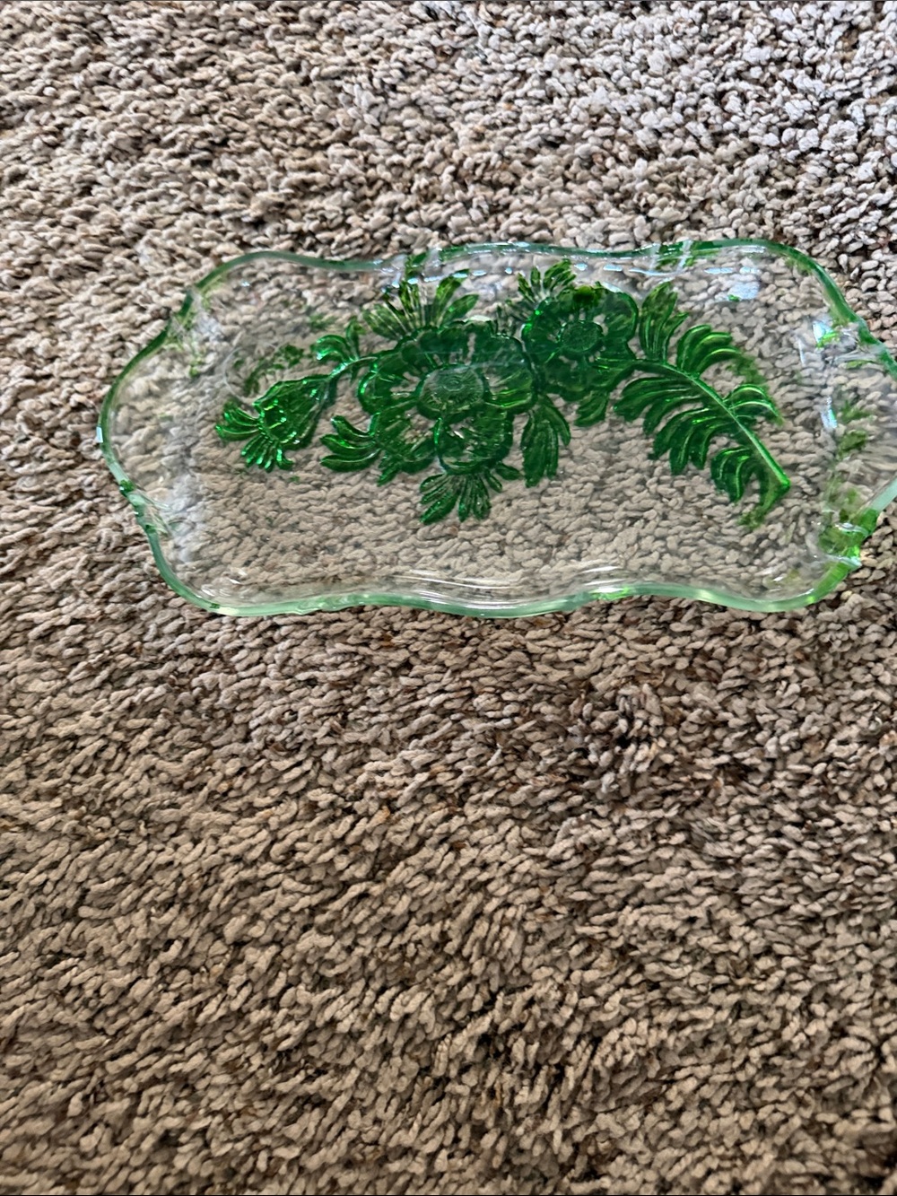 Green Floral Glass Vanity Tray - Decorative Home Bath Accent 6 in by 12 in
